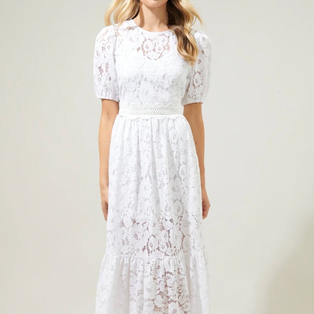 BNWT White Fleur de Lis Lace Midi Dress